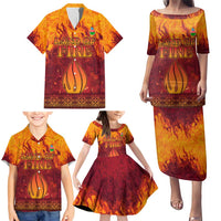 Azerbaijan Land of Fire Family Matching Puletasi and Hawaiian Shirt with Flame Towers and Baku Design