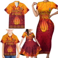 Azerbaijan Land of Fire Family Matching Short Sleeve Bodycon Dress and Hawaiian Shirt with Flame Towers and Baku Design