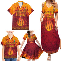 Azerbaijan Land of Fire Family Matching Summer Maxi Dress and Hawaiian Shirt with Flame Towers and Baku Design
