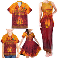Azerbaijan Land of Fire Family Matching Tank Maxi Dress and Hawaiian Shirt with Flame Towers and Baku Design