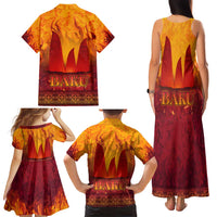 Azerbaijan Land of Fire Family Matching Tank Maxi Dress and Hawaiian Shirt with Flame Towers and Baku Design