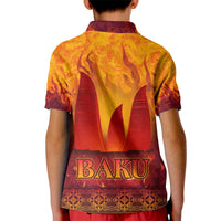 Azerbaijan Land of Fire Kid Polo Shirt with Flame Towers and Baku Design