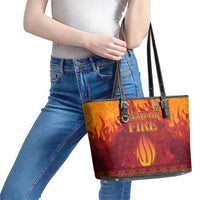 Azerbaijan Land of Fire Leather Tote Bag with Flame Towers and Baku Design