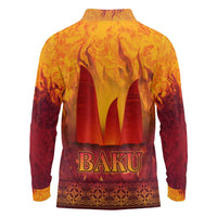 Azerbaijan Land of Fire Long Sleeve Polo Shirt with Flame Towers and Baku Design