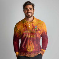 Azerbaijan Land of Fire Long Sleeve Polo Shirt with Flame Towers and Baku Design