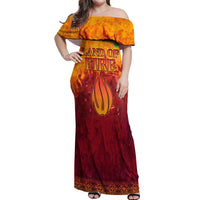 Azerbaijan Land of Fire Off Shoulder Maxi Dress with Flame Towers and Baku Design