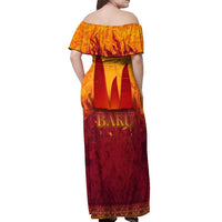 Azerbaijan Land of Fire Off Shoulder Maxi Dress with Flame Towers and Baku Design