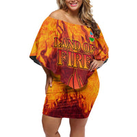 Azerbaijan Land of Fire Off Shoulder Short Dress with Flame Towers and Baku Design
