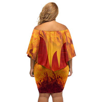 Azerbaijan Land of Fire Off Shoulder Short Dress with Flame Towers and Baku Design