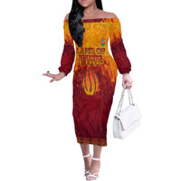 Azerbaijan Land of Fire Off The Shoulder Long Sleeve Dress with Flame Towers and Baku Design