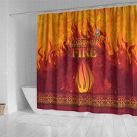Azerbaijan Land of Fire Shower Curtain with Flame Towers and Baku Design