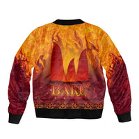 Azerbaijan Land of Fire Sleeve Zip Bomber Jacket with Flame Towers and Baku Design