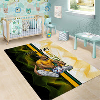 Personalized Australia Soccer Kangaroo Area Rug World Football Mascot Green Gold Abstract Wave