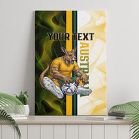 Personalized Australia Soccer Kangaroo Canvas Wall Art World Football Mascot Green Gold Abstract Wave