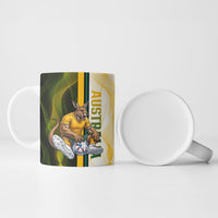 Personalized Australia Soccer Kangaroo Ceramic Mug World Football Mascot Green Gold Abstract Wave