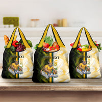Personalized Australia Soccer Kangaroo Grocery Bag World Football Mascot Green Gold Abstract Wave
