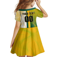 Personalized Australia Soccer Kangaroo Kid Short Sleeve Dress World Football Mascot Green Gold Abstract Wave