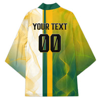 Personalized Australia Soccer Kangaroo Kimono World Football Mascot Green Gold Abstract Wave