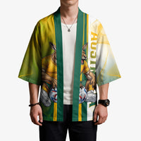 Personalized Australia Soccer Kangaroo Kimono World Football Mascot Green Gold Abstract Wave