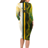 Personalized Australia Soccer Kangaroo Long Sleeve Bodycon Dress World Football Mascot Green Gold Abstract Wave