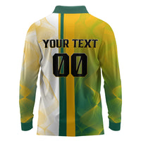 Personalized Australia Soccer Kangaroo Long Sleeve Polo Shirt World Football Mascot Green Gold Abstract Wave