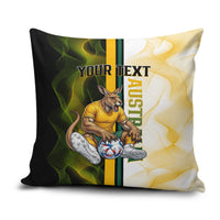 Personalized Australia Soccer Kangaroo Pillow Cover World Football Mascot Green Gold Abstract Wave