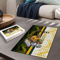 Personalized Australia Soccer Kangaroo Puzzle World Football Mascot Green Gold Abstract Wave