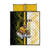 Personalized Australia Soccer Kangaroo Quilt Bed Set World Football Mascot Green Gold Abstract Wave