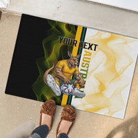 Personalized Australia Soccer Kangaroo Rubber Doormat World Football Mascot Green Gold Abstract Wave