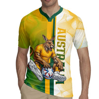 Personalized Australia Soccer Kangaroo Rugby Jersey World Football Mascot Green Gold Abstract Wave