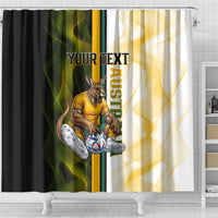 Personalized Australia Soccer Kangaroo Shower Curtain World Football Mascot Green Gold Abstract Wave
