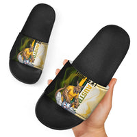 Personalized Australia Soccer Kangaroo Slide Sandals World Football Mascot Green Gold Abstract Wave