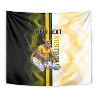 Personalized Australia Soccer Kangaroo Tapestry World Football Mascot Green Gold Abstract Wave