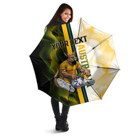 Personalized Australia Soccer Kangaroo Umbrella World Football Mascot Green Gold Abstract Wave