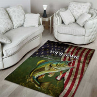 Personalized Walleye Fishing Area Rug American Flag Background and Green Grunge Style Design - Wonder Print Shop