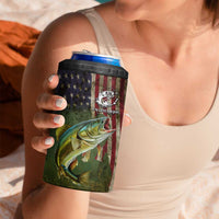 Personalized Walleye Fishing 4 in 1 Can Cooler Tumbler American Flag Background and Green Grunge Style Design - Wonder Print Shop