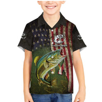 Personalized Walleye Fishing Family Matching Mermaid Dress and Hawaiian Shirt American Flag Background and Green Grunge Style Design - Wonder Print Shop