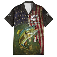 Personalized Walleye Fishing Family Matching Off Shoulder Maxi Dress and Hawaiian Shirt American Flag Background and Green Grunge Style Design - Wonder Print Shop