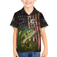 Personalized Walleye Fishing Family Matching Off Shoulder Maxi Dress and Hawaiian Shirt American Flag Background and Green Grunge Style Design - Wonder Print Shop