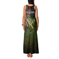 Personalized Walleye Fishing Family Matching Tank Maxi Dress and Hawaiian Shirt American Flag Background and Green Grunge Style Design - Wonder Print Shop