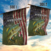 Personalized Walleye Fishing Garden Flag American Flag Background and Green Grunge Style Design - Wonder Print Shop
