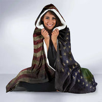 Personalized Walleye Fishing Hooded Blanket American Flag Background and Green Grunge Style Design - Wonder Print Shop
