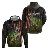 Personalized Walleye Fishing Hoodie American Flag Background and Green Grunge Style Design - Wonder Print Shop