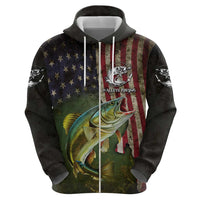Personalized Walleye Fishing Hoodie American Flag Background and Green Grunge Style Design - Wonder Print Shop
