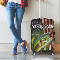 Personalized Walleye Fishing Luggage Cover American Flag Background and Green Grunge Style Design - Wonder Print Shop