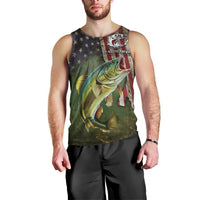 Personalized Walleye Fishing Men Tank Top American Flag Background and Green Grunge Style Design - Wonder Print Shop