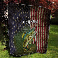 Personalized Walleye Fishing Quilt American Flag Background and Green Grunge Style Design - Wonder Print Shop