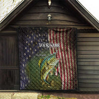 Personalized Walleye Fishing Quilt American Flag Background and Green Grunge Style Design - Wonder Print Shop