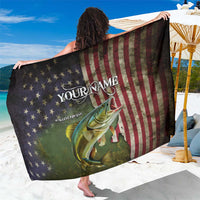 Personalized Walleye Fishing Sarong American Flag Background and Green Grunge Style Design - Wonder Print Shop