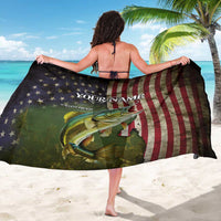 Personalized Walleye Fishing Sarong American Flag Background and Green Grunge Style Design - Wonder Print Shop